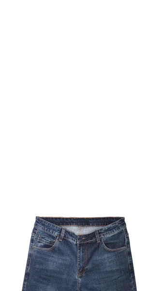 Bolsillos Delanteros Área Cintura Cremallera Botón Jeans Azul Oscuro Aislados —  Fotos de Stock