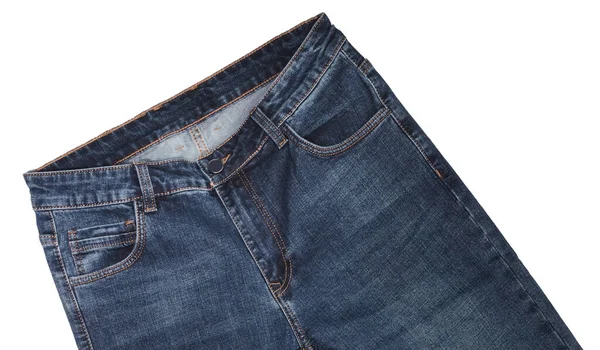 Fronttaschen Taillenbereich Reißverschluss Und Knopf Der Dunkelblauen Jeans Leicht Geneigt — Stockfoto