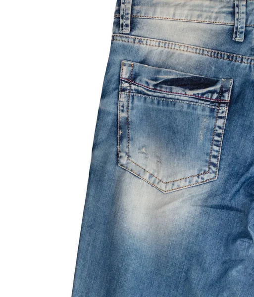 Bakficka Och Midjeområde Ljusblå Jeans Med Bleka Vita Fläckar Isolerade — Stockfoto