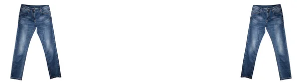 Дві Пари Темно Синіх Джинсів Ізольовані Білому Тлі Приглушені Білі — стокове фото
