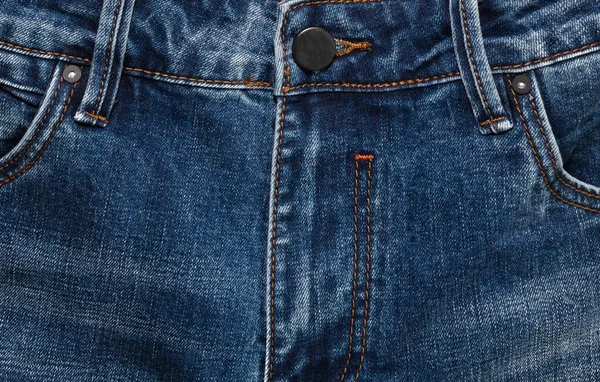 Taillenbereich Reißverschluss Und Knopf Einer Dunkelblauen Jeans Nahaufnahme Bekleidungskonzept — Stockfoto