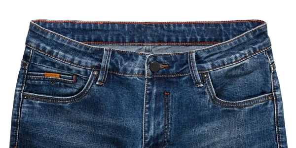 Voorzakken Taille Gebied Rits Knop Van Donkerblauwe Jeans Geïsoleerd Witte — Stockfoto