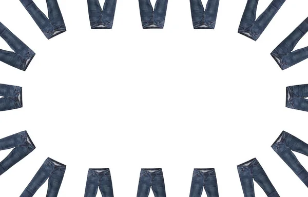 Framfickor Midja Benområden Blixtlås Och Knappar Par Mörkblå Jeans Isolerade — Stockfoto