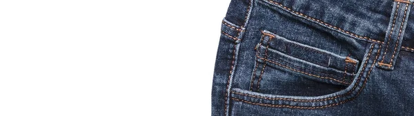 Front Pocket Dark Blue Jeans Isolated White Background Close Shot — Stock Photo, Image