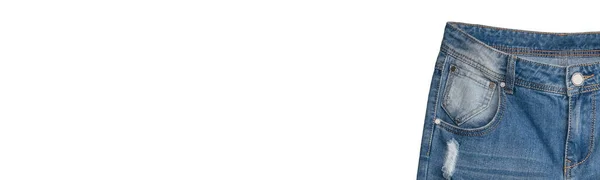 Талія Блискавка Передня Кишеня Блакитних Джинсів Білому Тлі Джинси Зів — стокове фото