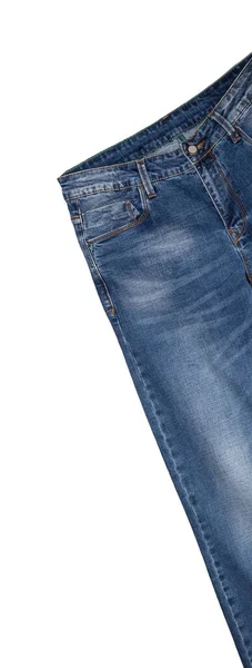 Taille Fronttasche Reißverschluss Beinpartien Dunkelblauer Jeans Leicht Geneigt Auf Weißem — Stockfoto