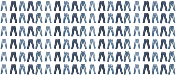 Mnogość Granatowych Jasnoniebieskich Dżinsów Odizolowanych Białym Tle Wyblakłe Białe Plamy — Zdjęcie stockowe