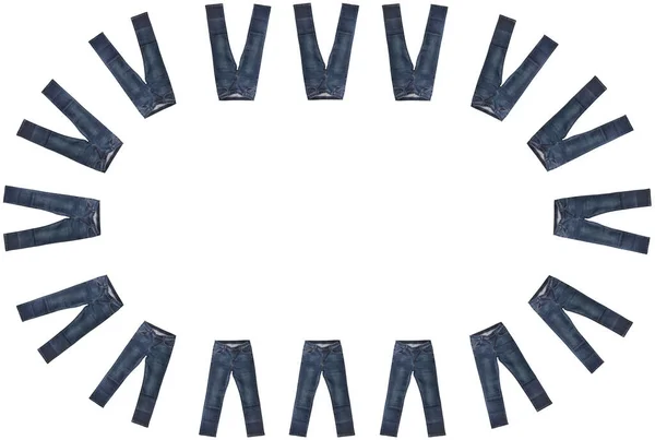 Δεκαέξι Ζευγάρια Σκούρο Μπλε Τζιν Απομονωμένα Λευκό Φόντο Κοντινό Πλάνο — Φωτογραφία Αρχείου