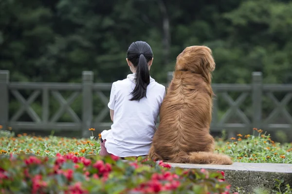 Piękne dziewczyny i jej pies — Zdjęcie stockowe