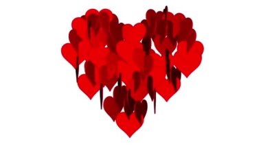 Sevgililer Günün kutlu olsun. Üç boyutlu animasyon. Üç boyutlu kalp animasyonu. Harika bir hediye. Beyaz arkaplan.