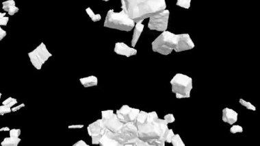 Duvar patlaması, yıkım. Üç boyutlu animasyon. Taş duvar çökmesi, duvar yıkılması. Şeffaf arka plan. Tam HD görüntü. Alfa kanalı dahil. Apple ProRes 4444. 