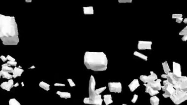 Duvar patlaması, yıkım. Üç boyutlu animasyon. Taş duvar çökmesi, duvar yıkılması. Şeffaf arka plan. Tam HD görüntü. Alfa kanalı dahil. Apple ProRes 4444. 