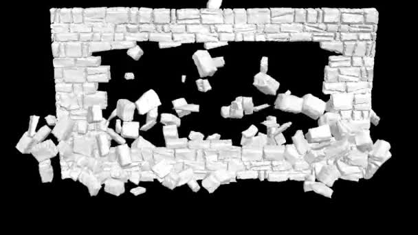 墙爆炸 3D动画 石墙倒塌 墙壁破裂爆炸 透明的背景 完整的Hd图像 包括阿尔法频道Apple Prores 4444 — 图库视频影像