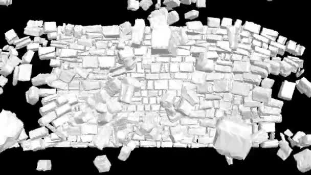 壁の爆発破壊 3Dアニメーション 石垣が崩壊し壁が爆発する 背景は透明だ フルHd映像 アルファチャンネル付属 Apple Prores 4444 — ストック動画