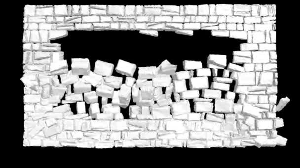 Τείχος Έκρηξη Καταστροφή Animation Κατάρρευση Πέτρινου Τείχους Σπάσιμο Τοίχων Διαφανές — Αρχείο Βίντεο