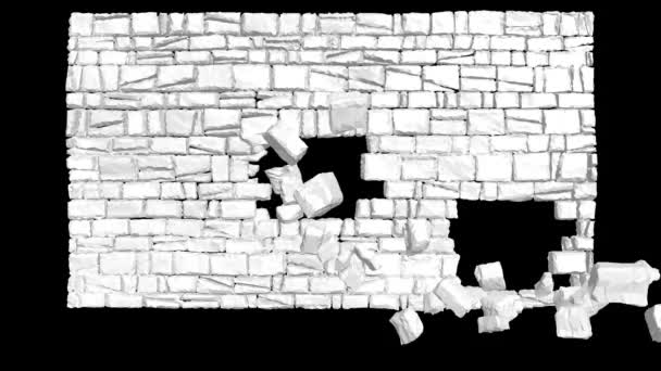 Výbuch Zdi Destrukce Animace Zhroucení Kamenné Stěny Prasknutí Zdi Průhledné — Stock video