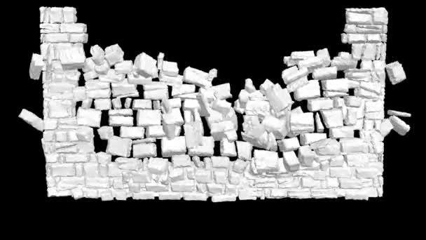 Duvar Patlaması Yıkım Boyutlu Animasyon Taş Duvar Çökmesi Duvar Yıkılması — Stok video
