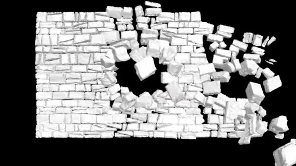 Wall Explosion Destruction Animation Stonewall Collapse Wall Breaking Exploding Transparent — Stock Video