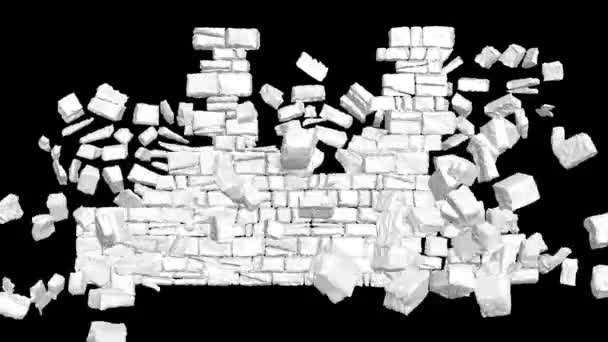 Výbuch Zdi Destrukce Animace Zhroucení Kamenné Stěny Prasknutí Zdi Průhledné — Stock video