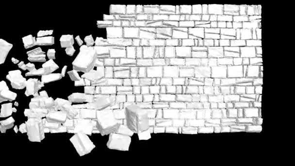 Eksplozja Ściany Zniszczenie Animacja Upadek Kamienia Wybuch Muru Przejrzyste Tło — Wideo stockowe