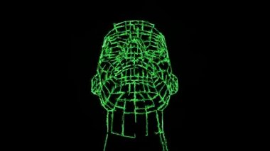 VJ döngüsü videosu. 3 boyutlu ızgara insan kafası. 3D Grid 'deki kişinin başı. İnsan kafası 3 boyutlu animasyon.