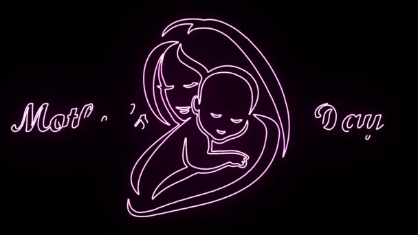 Mothers Day Congratulations Animation Mother Day Gift Neon Animation Greetings — Stock Video