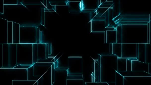 Loop Video Cubes Tunnel Grid Ubic Tunnel Wire Animation Futuristic — Stock video