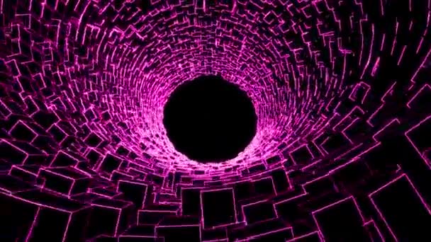 Loop Video Cubes Tunnel Grid Ubic Tunnel Wire Animation Futuristic — Vídeo de stock