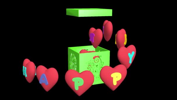 Wszystkiego Najlepszego Animacja Świetny Prezent Urodziny Gratuluję Świątecznego Pudełka Serc — Wideo stockowe