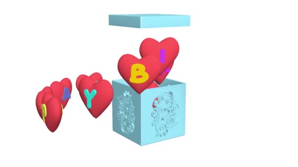 生日快乐 3D动画 送给生日快乐的伟大礼物 带着节日礼盒和红心恭喜你 — 图库视频影像