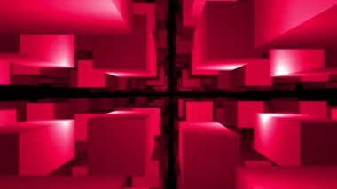 Dönen bir animasyon kübik sonsuz üç boyutlu tünelde uçmak. Küpler tünelin içine giriyor. Harika bir uçuştu. Döngü. Şeffaf arka plan. Alfa kanalı dahil.