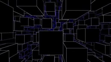 Dönen bir animasyon kübik sonsuz üç boyutlu tünelde uçmak. Küpler tünelin içine giriyor. Harika bir uçuştu. Döngü. Şeffaf arka plan. Alfa kanalı dahil.