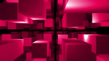 Dönen bir animasyon kübik sonsuz üç boyutlu tünelde uçmak. Küpler tünelin içine giriyor. Harika bir uçuştu. Döngü. Şeffaf arka plan. Alfa kanalı dahil.