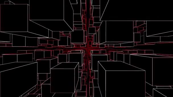 Voando Túnel Infinito Cúbico Animado Rotativo Cubos Movem Dentro Túnel — Vídeo de Stock