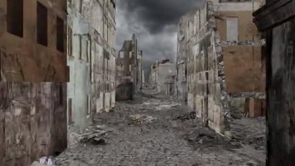 在灾难之后 在被毁的城市街道上走着超现实的路 3D动画 — 图库视频影像
