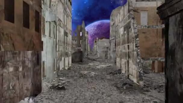 Caminhada Super Realista Longo Rua Arruinada Cidade Após Apocalipse Animação — Vídeo de Stock