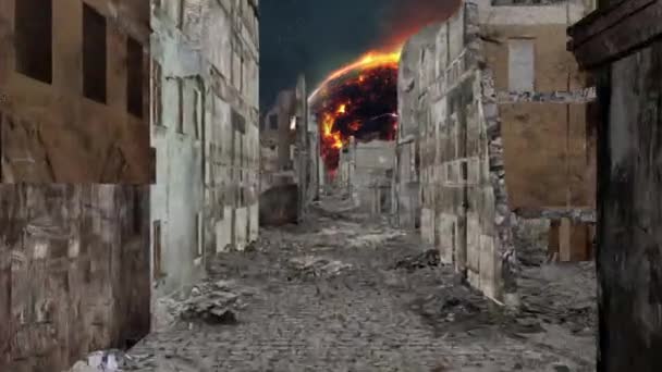 Супер Реалистичная Прогулка Разрушенной Городской Улице После Апокалипсиса Анимация — стоковое видео