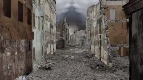 Super Realistic Walk Ruined City Street Apocalypse Animation — Stock Video