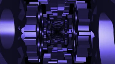 Dönen dişlilerden oluşan bir tünelde ilerliyoruz. Dönen dişli 3 boyutlu bir tünel. Vites tüneli. Döngülü. Gösteri için VJ döngü videosu. 