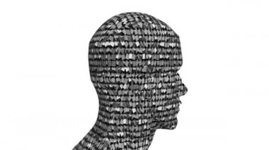 Hareket eden küple dönen muhteşem bir 3 boyutlu kafa. VJ döngü videosu. VFX efektleri. Gösteri ve animasyon için video görüntüleri. Beyaz arkaplan.