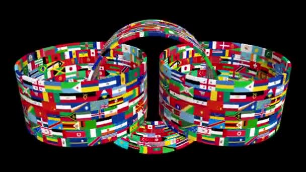 Dünya Ülkelerinin Boyutlu Hareketli Bayrakları Dünyanın Tüm Bayrakları Aynı Anda — Stok video