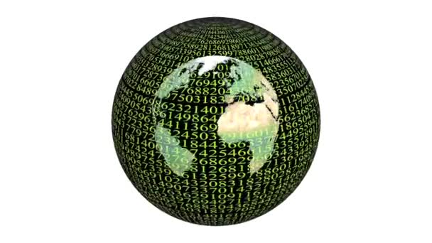 Анимированная Земля Вращающейся Текстурой Матрицы Цифровой Мир Анимированная Земля Изменяющимися — стоковое видео