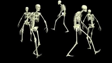 İskelet daireler çiziyor. Animasyon görüntüleri. İskeletlerin 3 boyutlu animasyonu.
