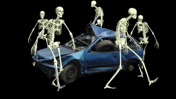 Autóbaleset Csontvázakkal Legyen Óvatos Vezetés Közben Csontvázak Animációja — Stock videók