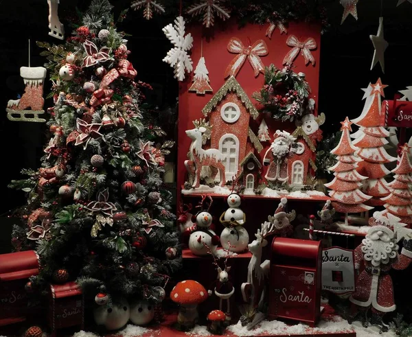 Itens Decoração Natal Uma Vitrine — Fotografia de Stock