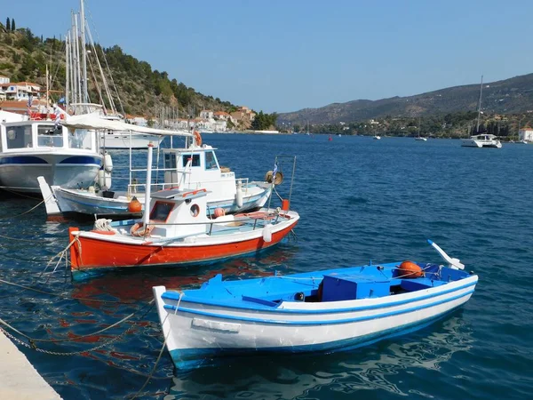 Fishing Boats Coast Island Poros Greece — Zdjęcie stockowe