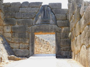 Eski tarih öncesi Mycenae kalesinin ana kapısı.