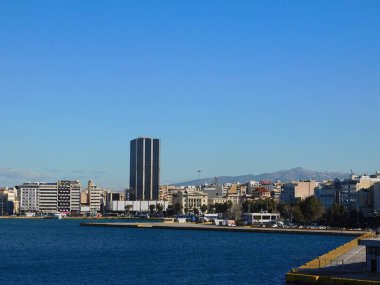 Ocak 2019, Pire, Yunanistan. Liman ve şehir manzarası