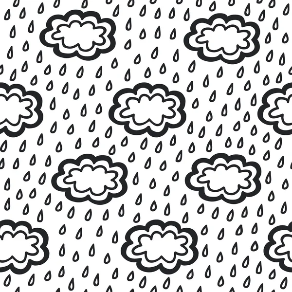 Garabato nubes simples lluvia patrón sin costuras, vector de ilustración — Archivo Imágenes Vectoriales