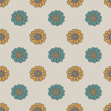 Retro doodle çiçek seamless modeli, el çizmek vektör çizim